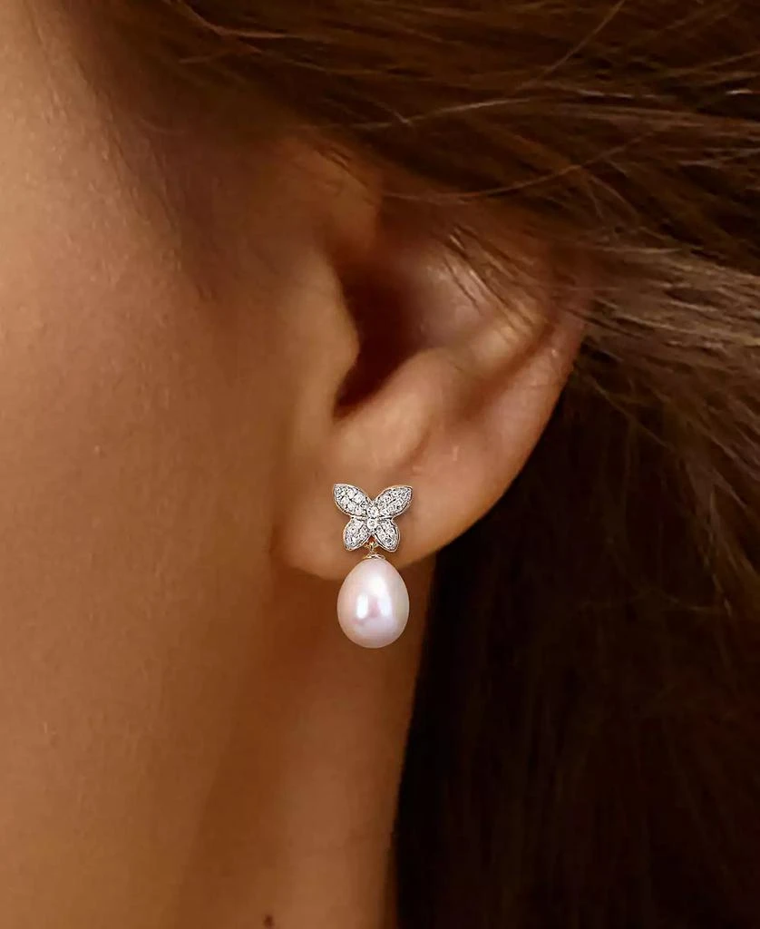 商品Macy's|Cultured Freshwater Pearl (8-1/2mm) & Diamond (1/8 ct. t.w.) Butterfly Stud Earrings in 14k Gold,价格¥2629,第2张图片详细描述