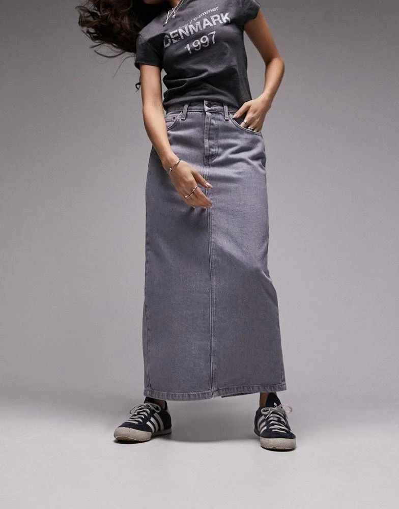 商品Topshop|Topshop denim midi skirt in dove grey,价格¥383,第1张图片