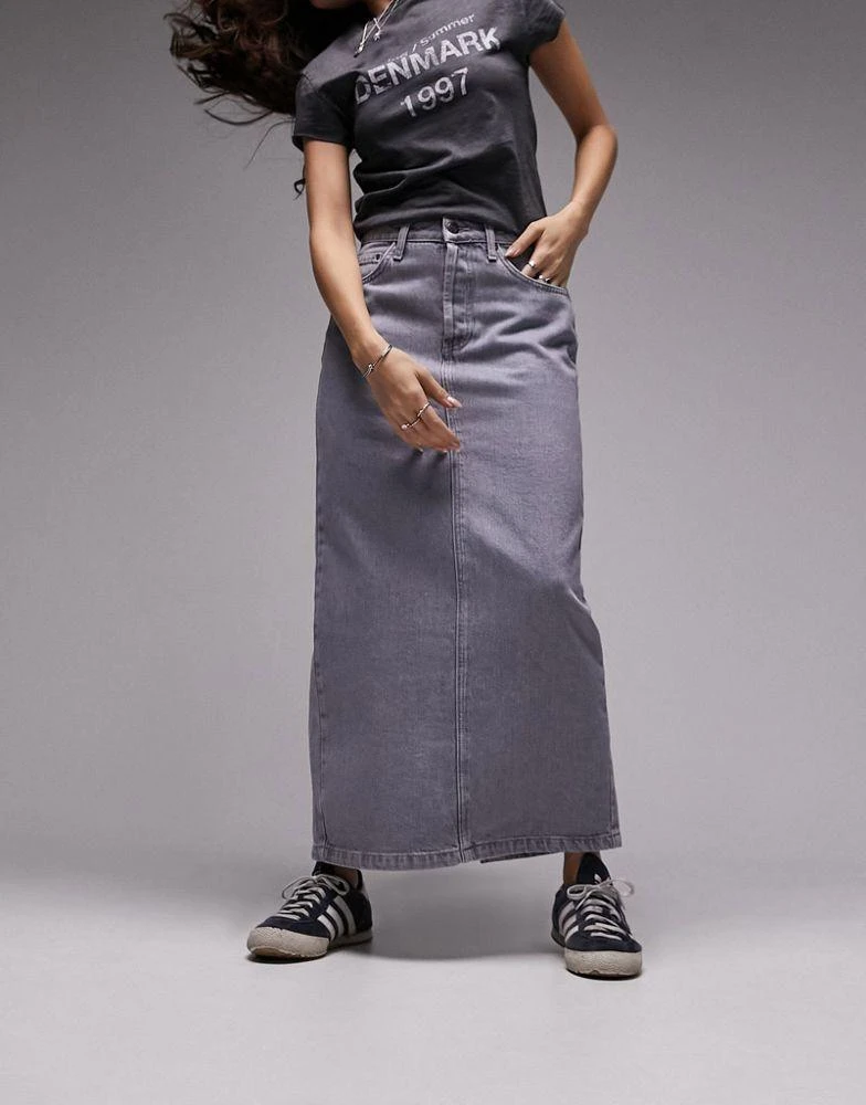 商品Topshop|Topshop denim midi skirt in dove grey,价格¥198,第1张图片