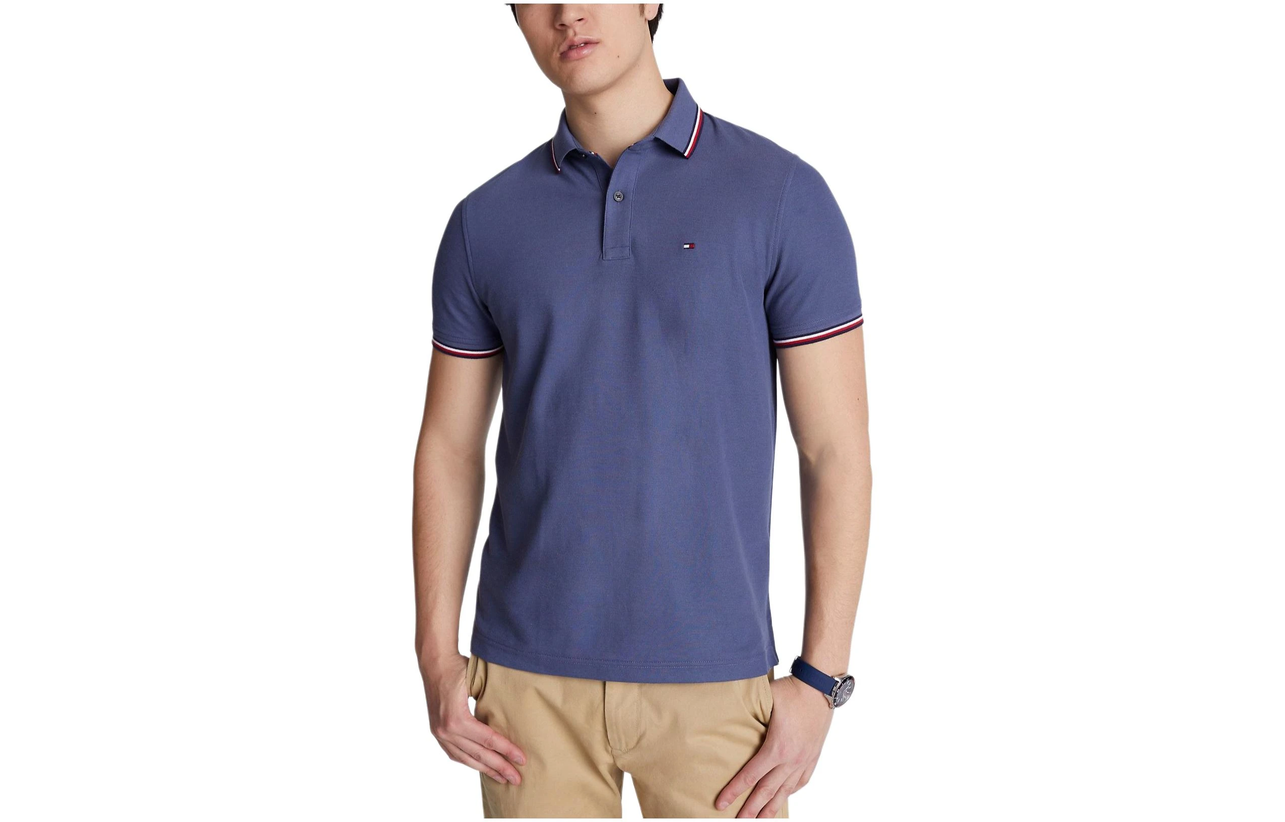 商品[国内直发] Tommy Hilfiger|网球穿搭美式复古纯色简约宽松短袖Polo衫 男款 蓝色,价格¥572,第1张图片