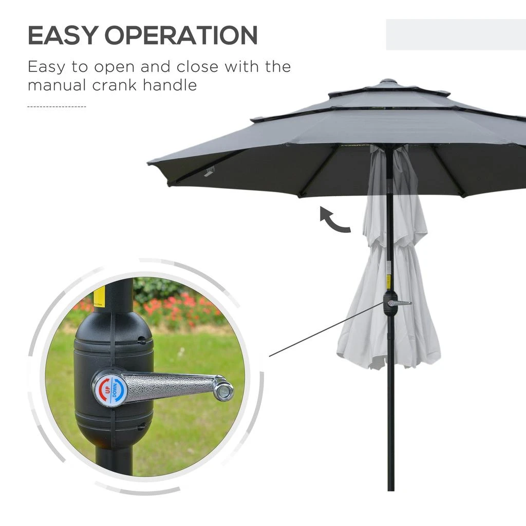 商品Streamdale Furniture|Streamdale 9FT 3 Tiers Patio Umbrella Outdoor Market Umbrella with Crank,价格¥1976,第4张图片详细描述
