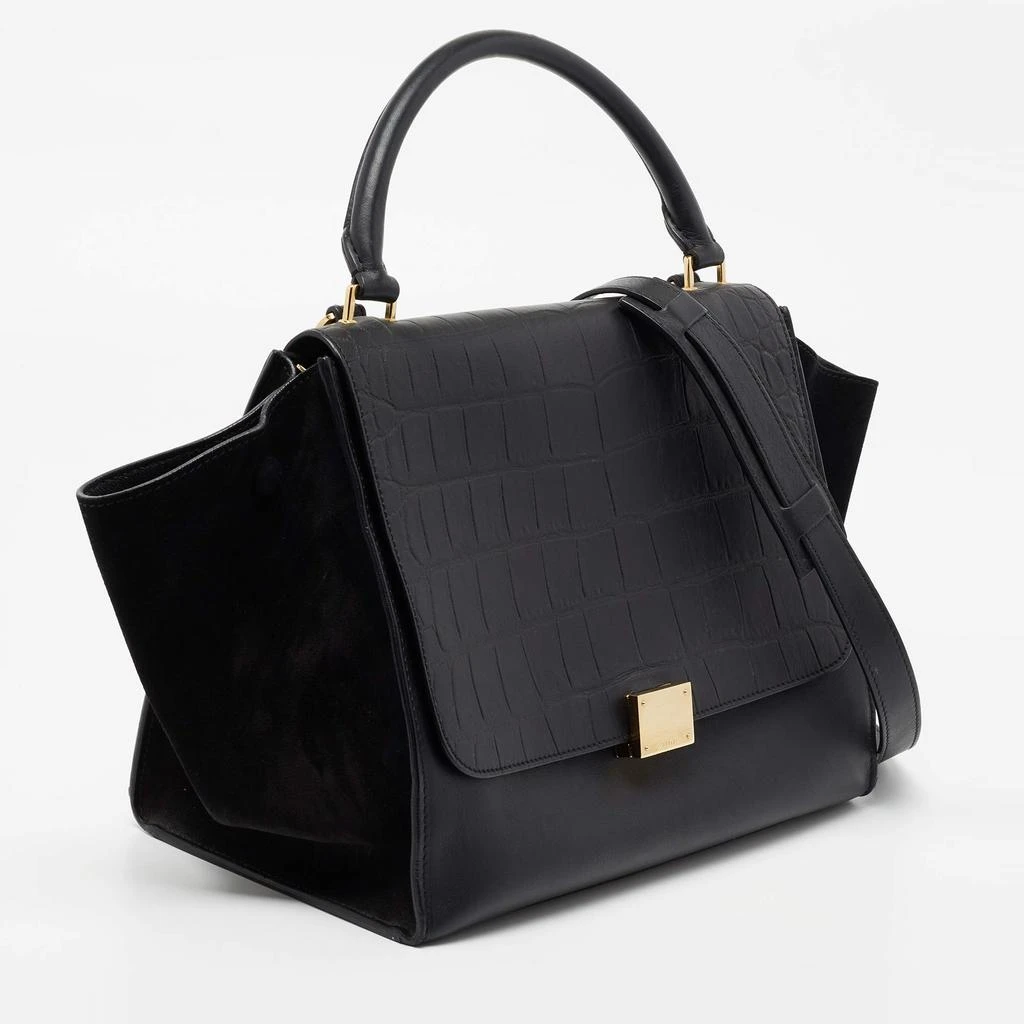 商品[二手商品] Celine|Celine Black Croc Embossed, Leather and Suede Medium Trapeze Bag,价格¥6821,第3张图片详细描述