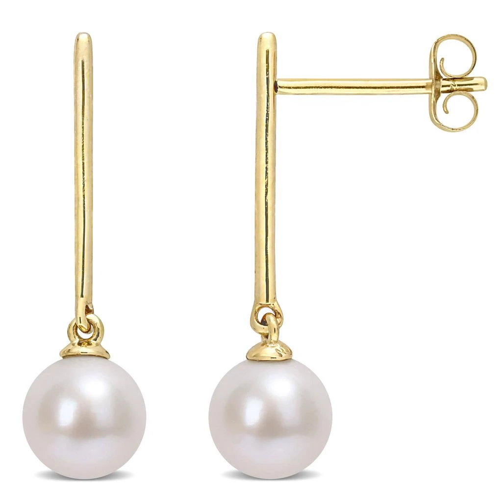 商品Mimi & Max|6-6.5 MM Cultured Freshwater Pearl Linear Dangle Earrings in 10k Yellow Gold,价格¥617,第1张图片