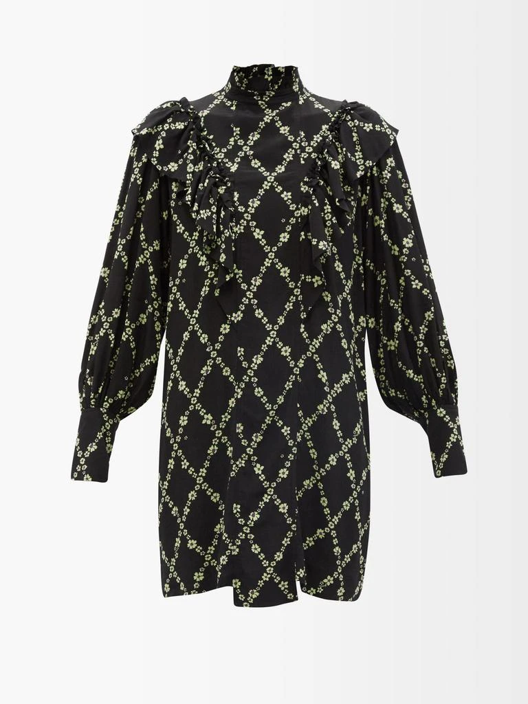 商品Ganni|Ruffled floral-print crepe mini dress,价格¥1130,第1张图片