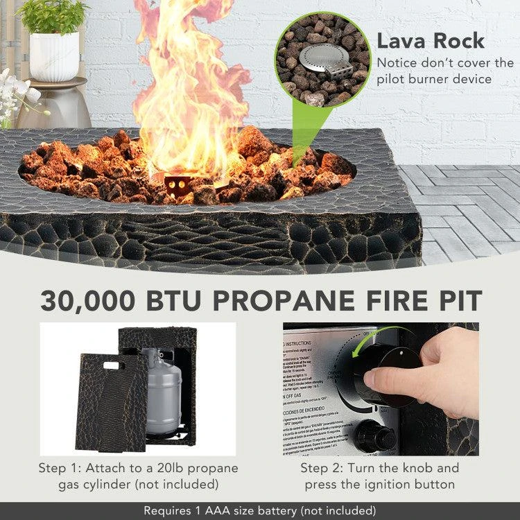 商品Hivvago|16 Feet Square Outdoor Propane Fire Pit with Lava Rocks Waterproof Cover 30 000 BTU,价格¥2149,第4张图片详细描述