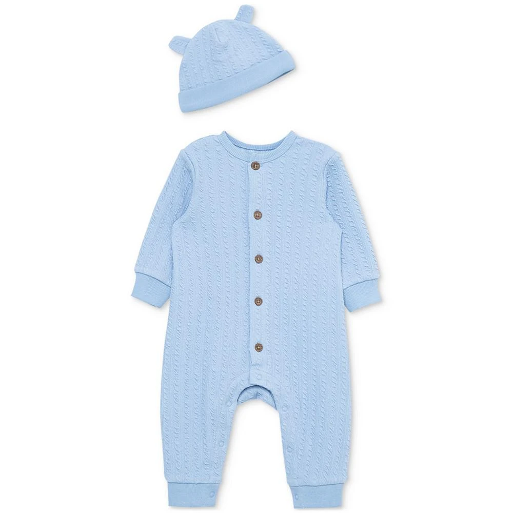 商品Little Me|Baby Boys 2-Pc. Blue Cable Coverall with Hat,价格¥133,第1张图片