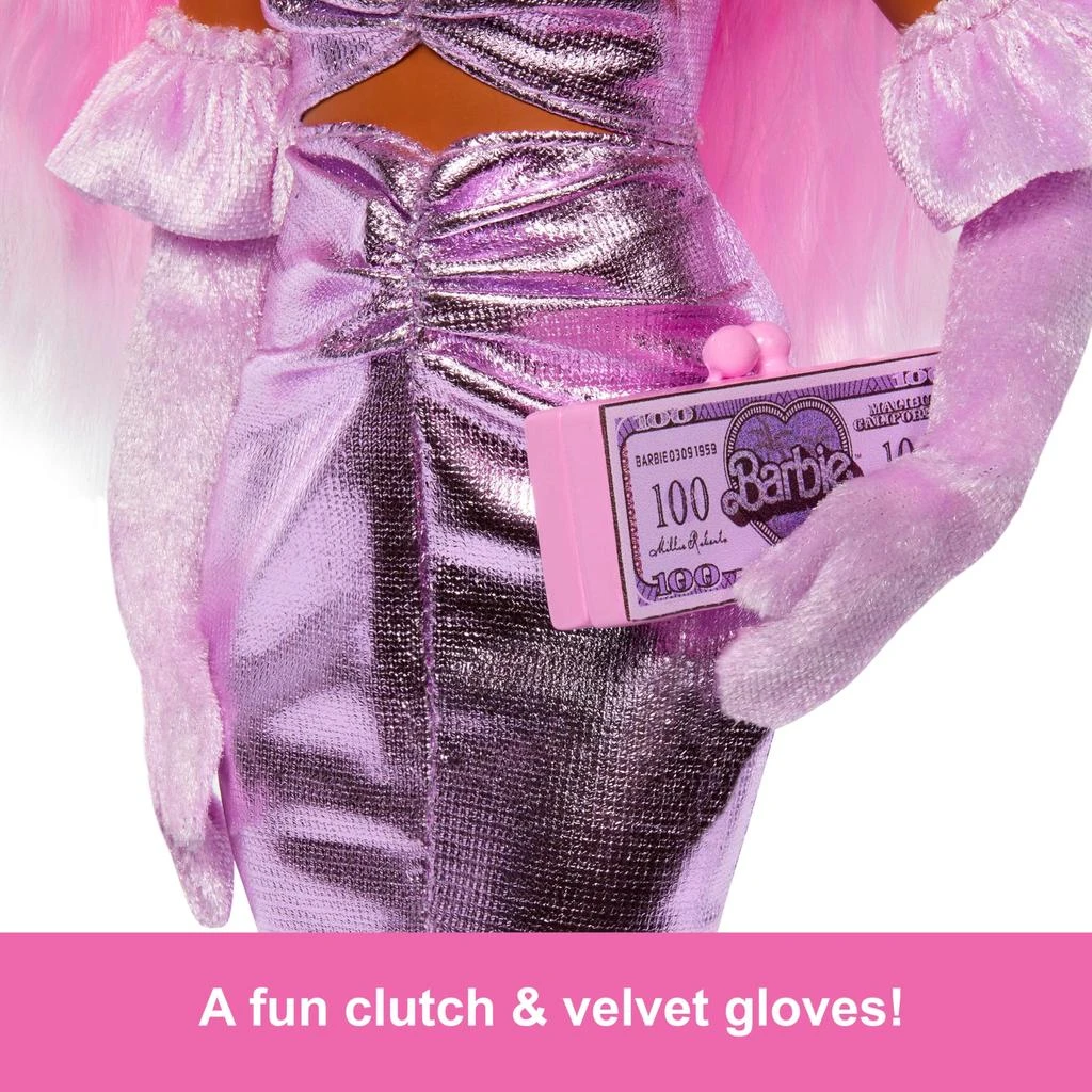 商品Barbie|Barbie Deluxe Style Doll #1 in Barbiecore Outfit, Pink Hair and Glossy Pink Dress with Accessories Like Velvet Gloves, Money Purse, and More,价格¥97,第3张图片详细描述