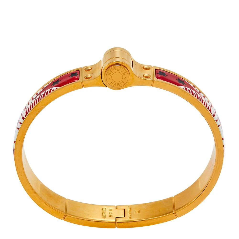 商品[二手商品] Hermes|Hermes Red Eperon D'or Bandana Rouge Enamel Gold Plated Hinged Bracelet,价格¥2603,第4张图片详细描述