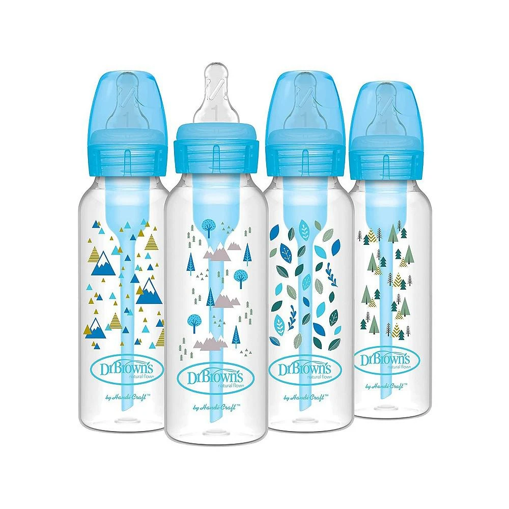 商品Dr. Browns|Anti-Colic Options+ Narrow Baby Bottles 8oz, 4 Pack, Blue Nature,价格¥242,第1张图片