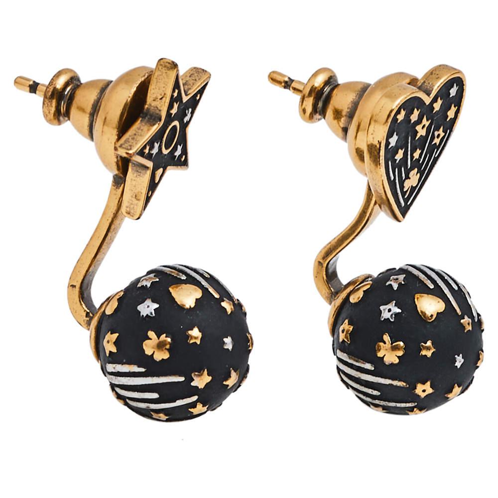 Dior Aged Gold Tone Heart & Star Drop Earrings商品第2张图片规格展示