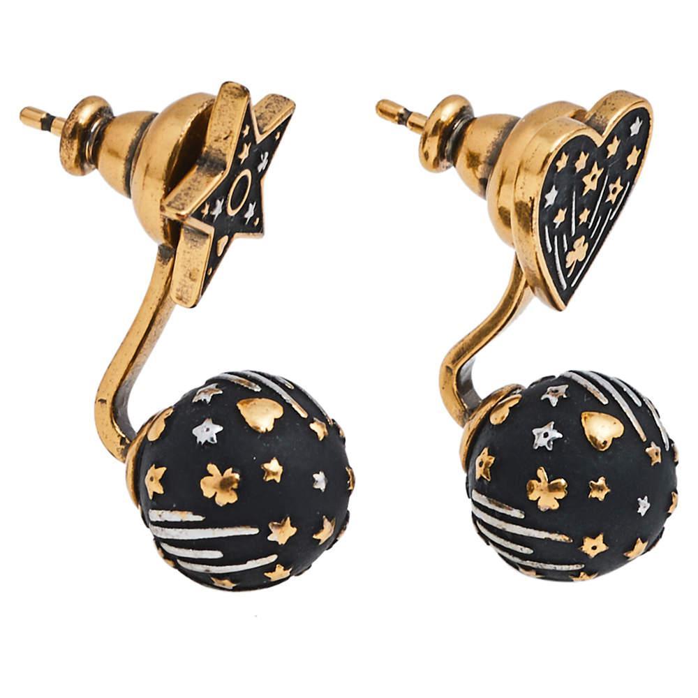商品[二手商品] Dior|Dior Aged Gold Tone Heart & Star Drop Earrings,价格¥1452,第4张图片详细描述