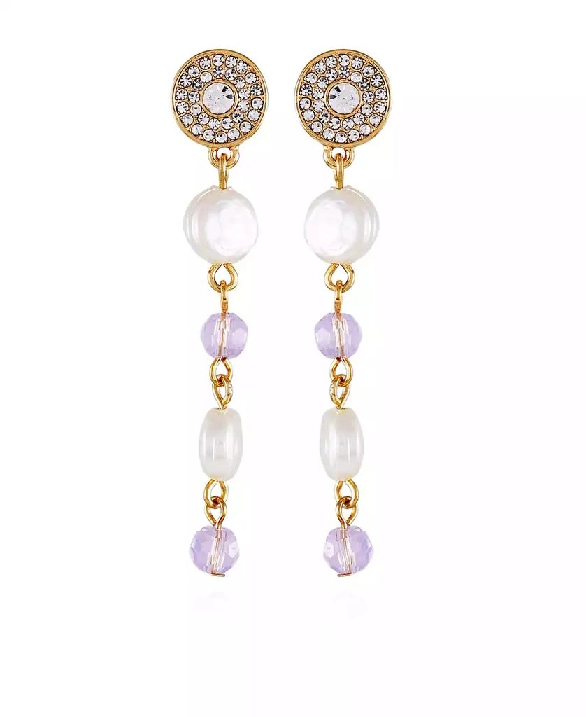 商品Tahari|Gold-Tone Lilac Violet Glass Stone and Imitation Pearl Long Drop Earrings,价格¥282,第1张图片