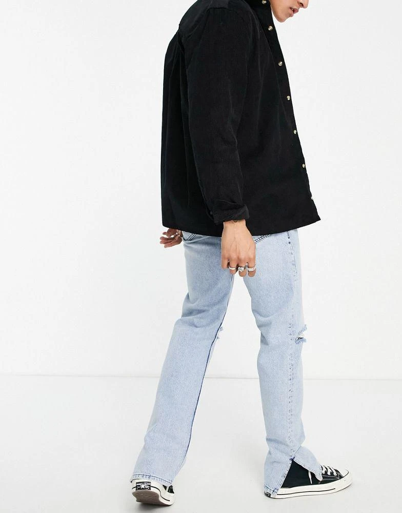 商品Topman|Topman straight split hem rip jeans in light wash blue,价格¥169,第2张图片详细描述