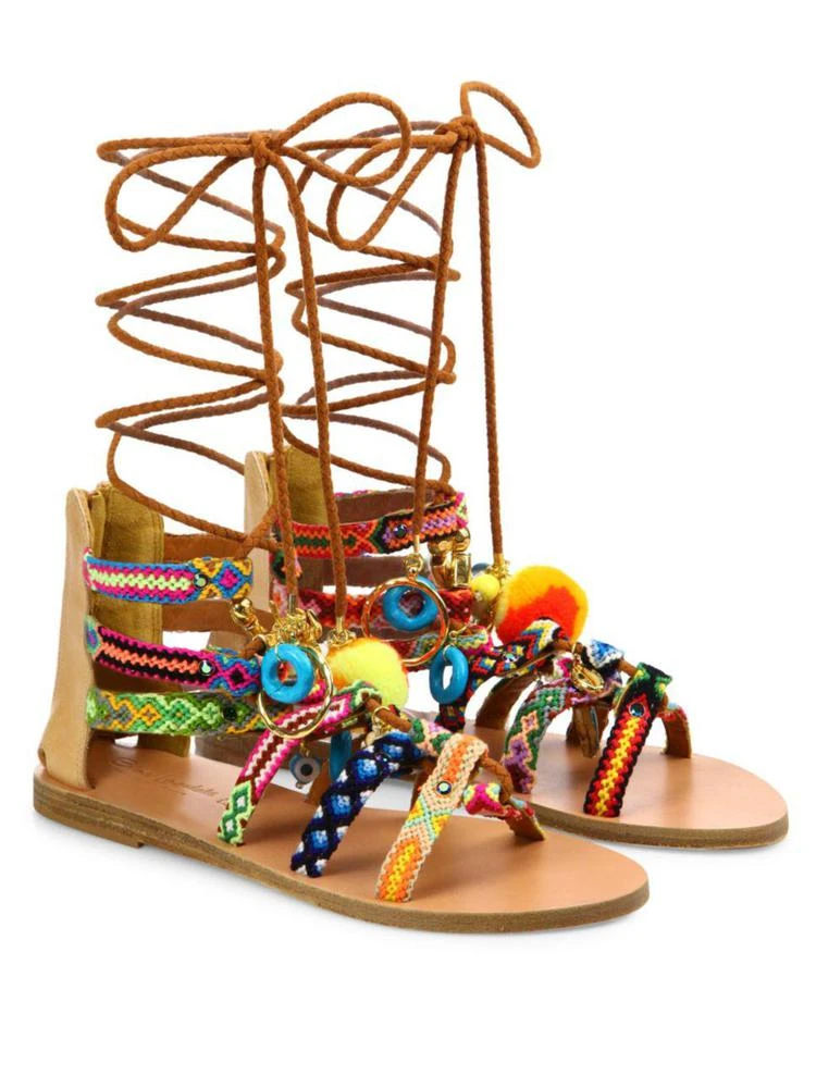 商品Elina Linardaki|Pinata Embroidered Leather Mid-Wrap Sandals,价格¥1218,第1张图片