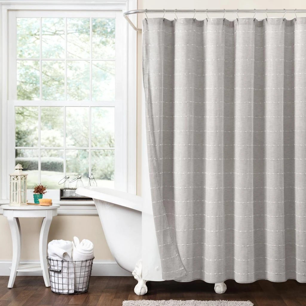 Farmhouse Textured Sheer With Peva Lining Shower Curtain Set 商品