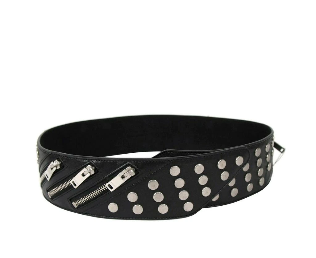 商品Yves Saint Laurent|Saint Laurent Women's Black Leather Studded Zippered Snap Belt 395547 1000 (75 / 30),价格¥3865,第1张图片
