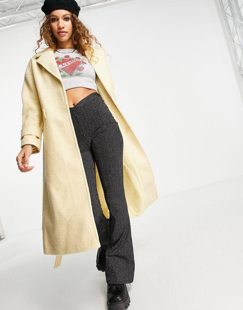 Topshop boucle wrap belted coat in lemon商品第1张图片规格展示