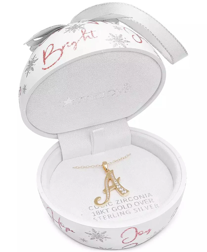 商品Macy's|Ornament Box with Cubic Zirconia Initial 18" Pendant Necklace in Sterling Silver (Also in Gold-Plated Sterling Silver),价格¥223,第4张图片详细描述