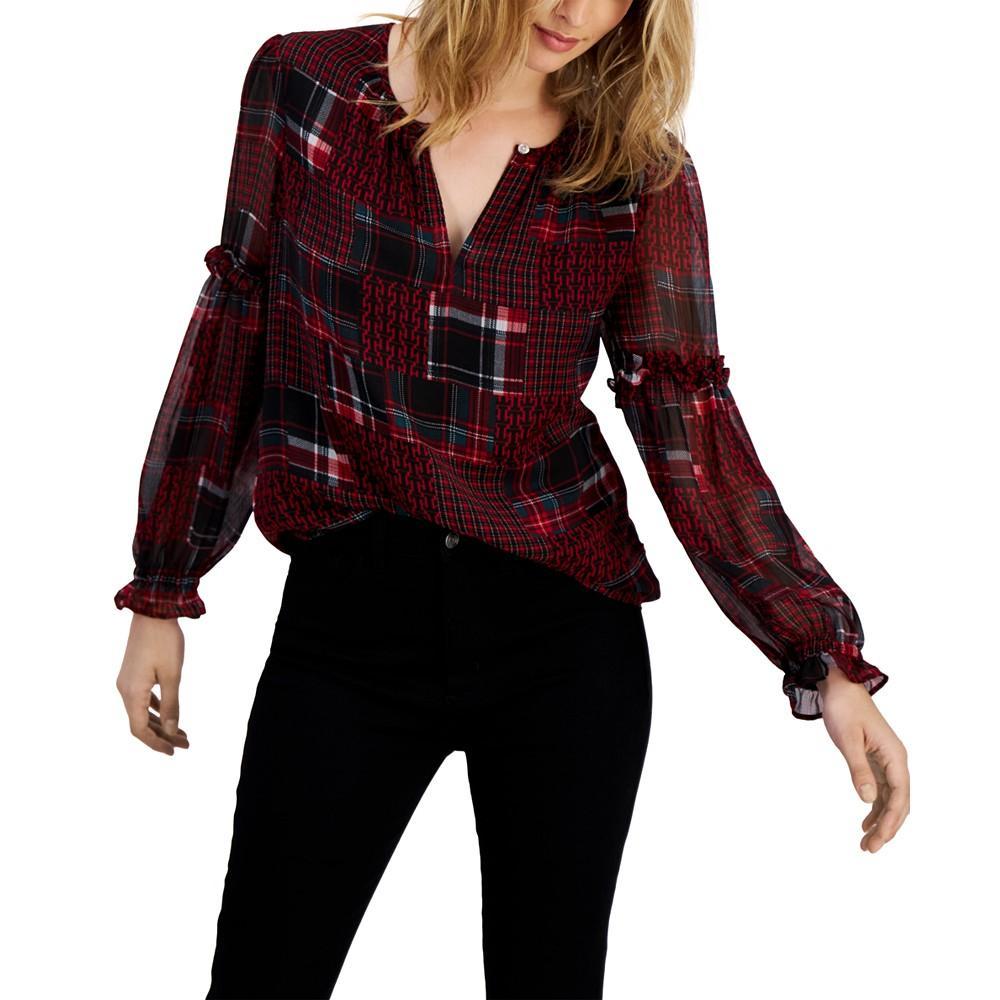 商品Tommy Hilfiger|Women's Patchwork Plaid Ruffle-Sleeve Top,价格¥352,第1张图片