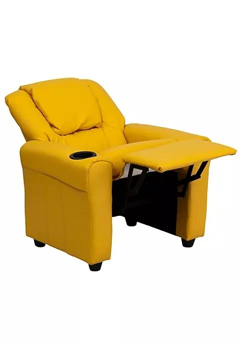 商品Flash Furniture|Furniture Contemporary Yellow Vinyl Kids Recliner With Cup Holder And Headrest Dg Ult Kid Yel Gg,价格¥2209,第2张图片详细描述