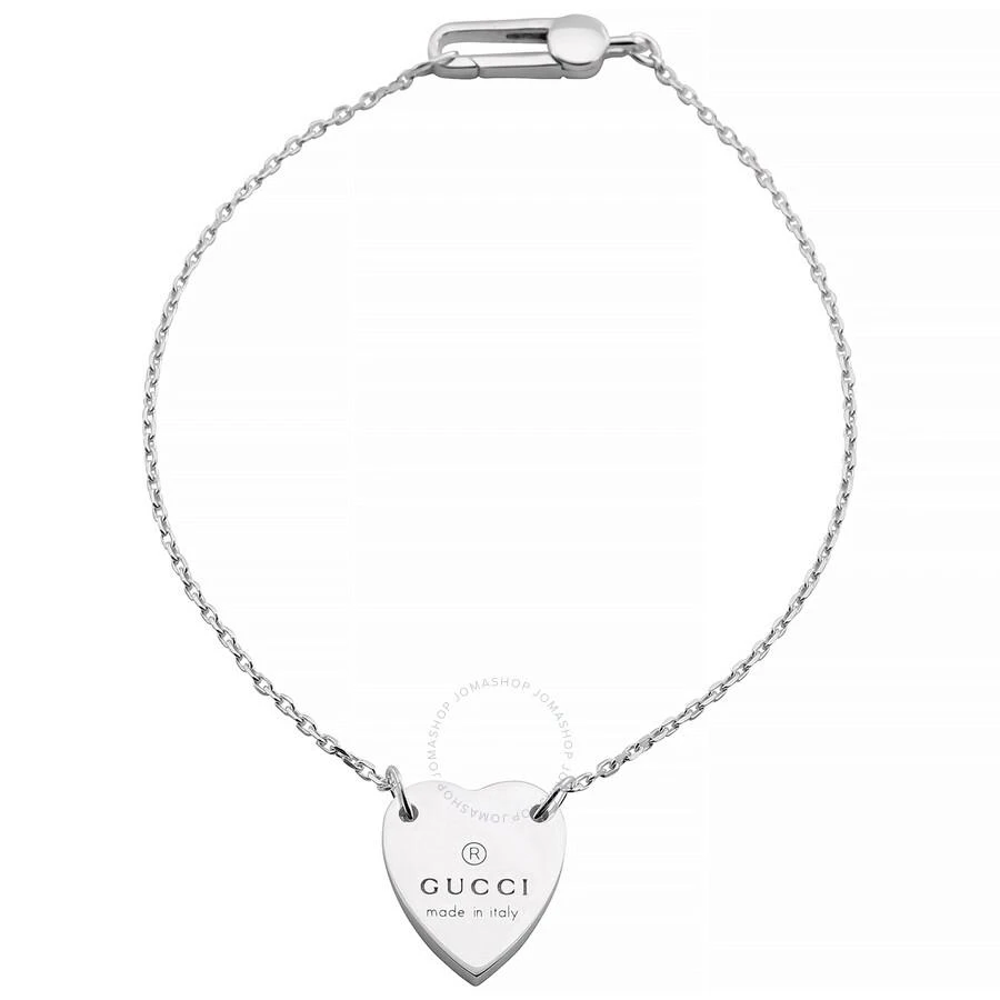 商品Gucci|Gucci Silver Engraved Heart Motif Trademark Bracelet, Size 18,价格¥1554,第1张图片