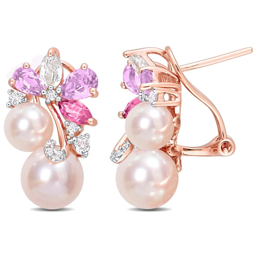 商品Mimi & Max|Women's Pink Cultured Freshwater Pearl & 2 1/2ct TGW Rose de France and Topaz Earrings in 18k Rose Plated Sterling Silver,价格¥946,第1张图片