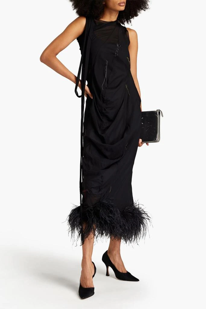 商品MAISON MARGIELA|Feather-trimmed stretch-silk crepe midi dress,价格¥6663,第2张图片详细描述