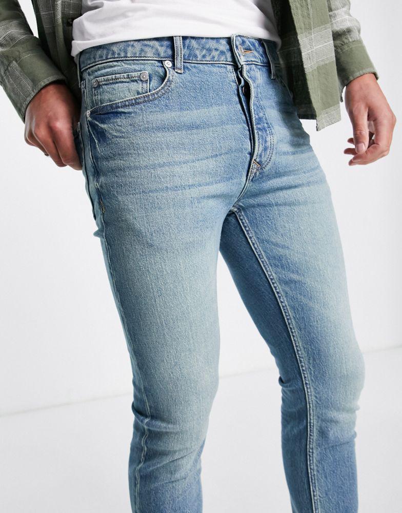 Topman stretch skinny jeans in green cast light wash tint商品第4张图片规格展示