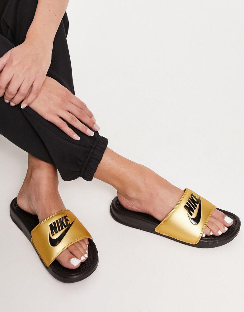 Nike Benassi sliders in black and gold商品第4张图片规格展示