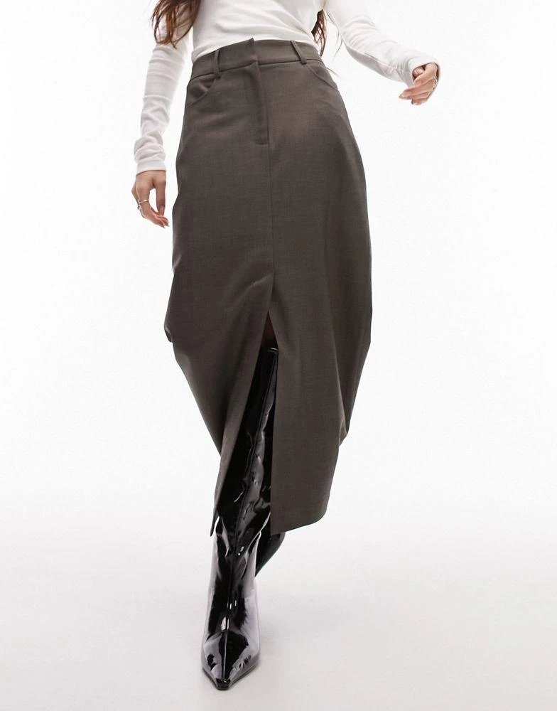商品Topshop|Topshop long pencil skirt in brown,价格¥441,第4张图片详细描述