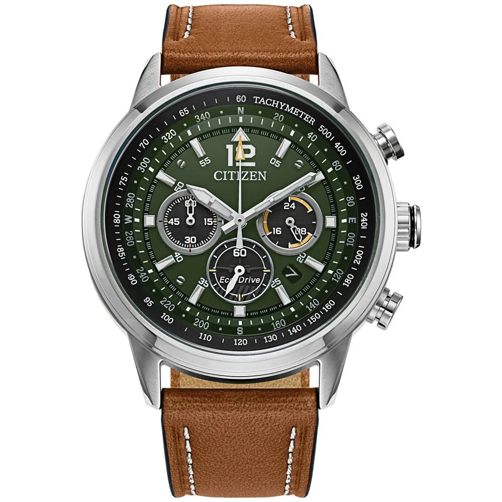 商品Citizen|Eco-Drive Men's Chronograph Avion Brown Leather Strap Watch 44mm,价格¥2963,第1张图片