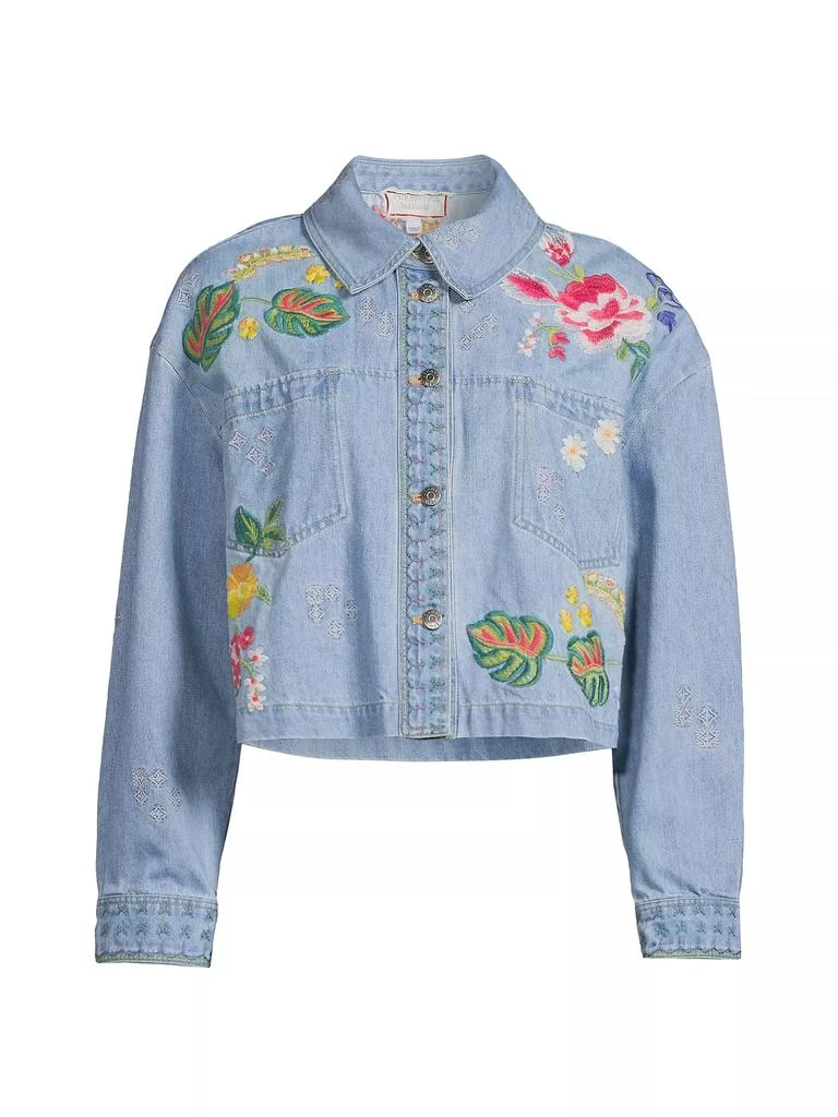 商品Johnny Was|Jeanette Embroidered Floral Denim Crop Jacket,价格¥1106,第1张图片