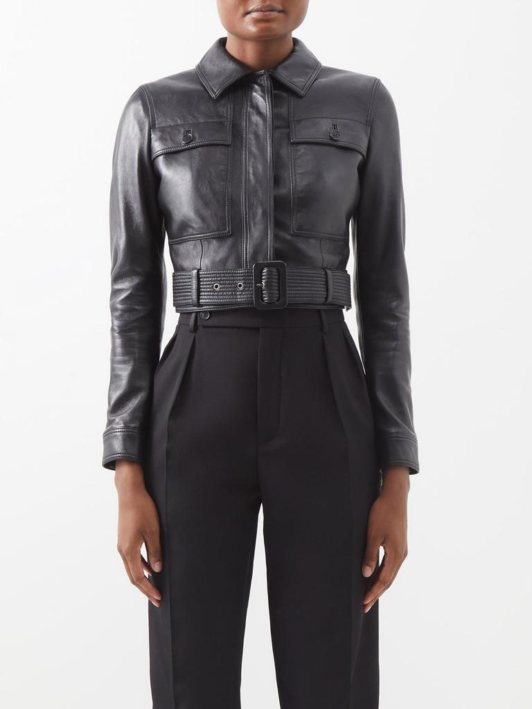 商品Yves Saint Laurent|Cropped leather biker jacket,价格¥28097,第1张图片