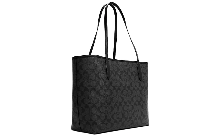 商品[国内直发] Coach|蔻驰 City 33 经典老花按扣开合大容量 帆布拼皮革 托特包Tote包购物袋单肩包 女款 黑色,价格¥2497,第3张图片详细描述