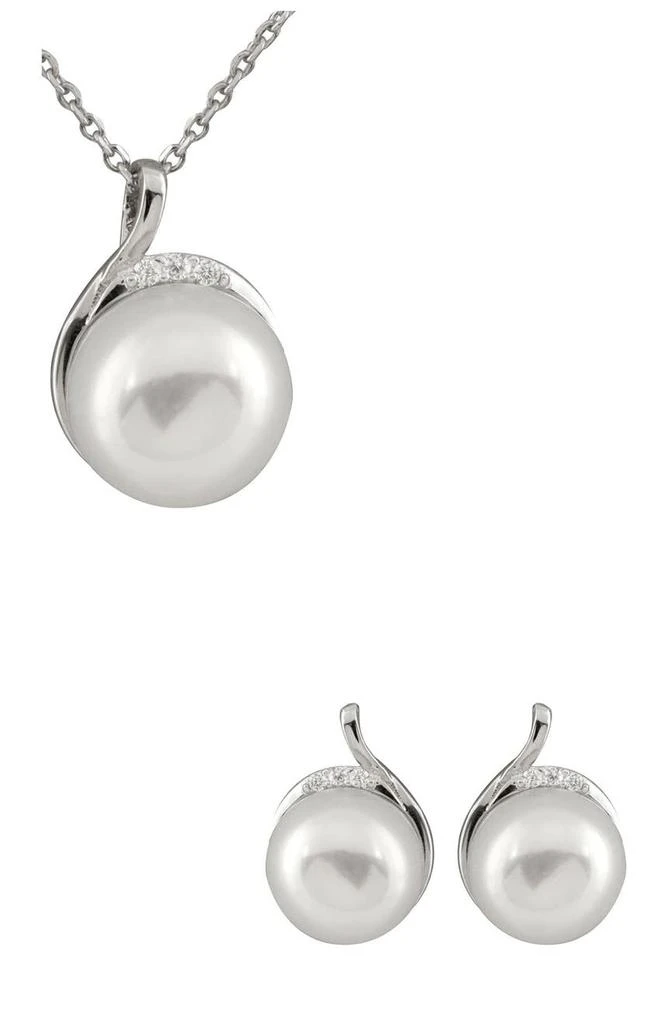 商品Splendid Pearls|Rhodium Plated Sterling Silver 9-10mm Cultured Freshwater Pearl Necklace & Earrings 2-Piece Set,价格¥749,第1张图片