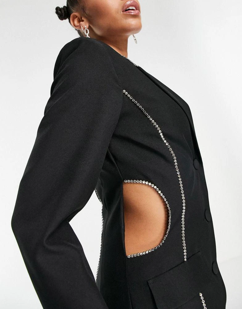 商品AsYou|ASYOU cut out diamante trim blazer dress in black,价格¥222,第3张图片详细描述