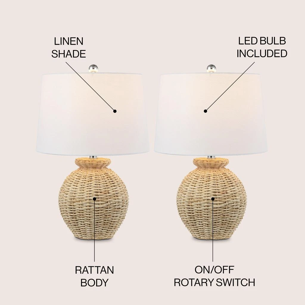 Nora 22" Rustic Coastal Rattan Globe LED Table Lamps, Brown (Set of 2) 商品