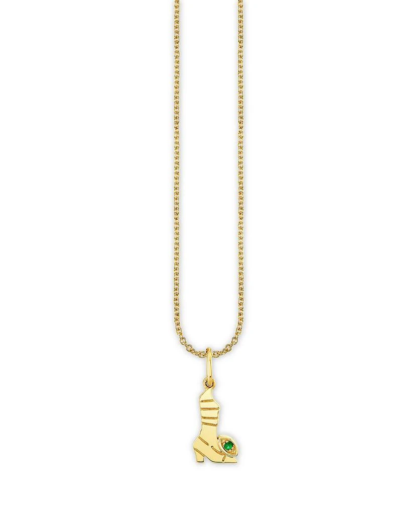 商品Sydney Evan|Wicked x Sydney Evan 14K Yellow Gold Emerald Elphaba Pure Boot Charm Necklace, 18",价格¥4868,第1张图片