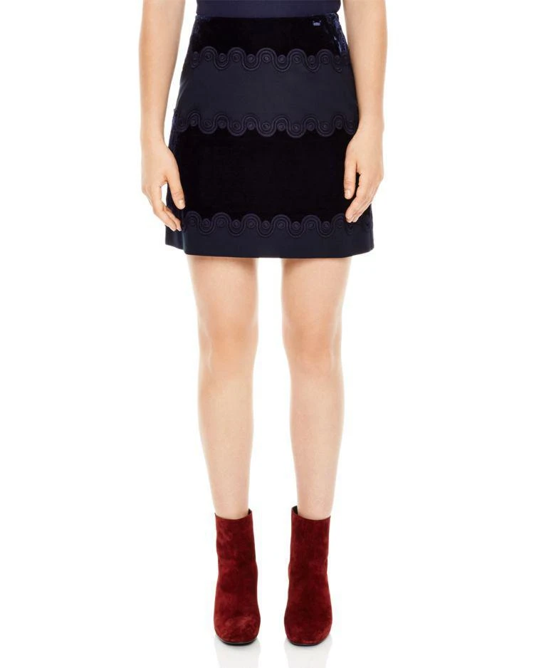 商品Sandro|Cathia Paneled Braid-Detail Mini Skirt,价格¥1463,第1张图片