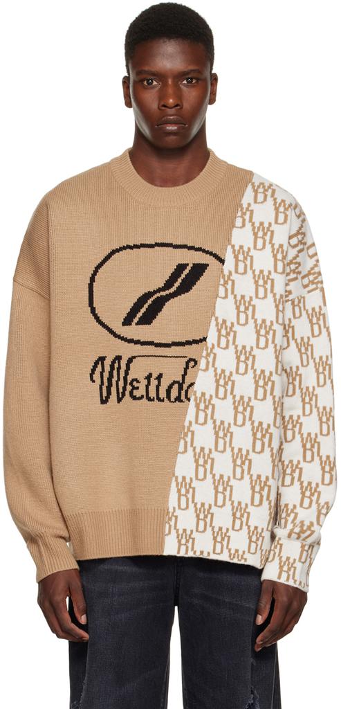 Beige Graphic Mix Paneled Sweater商品第1张图片规格展示