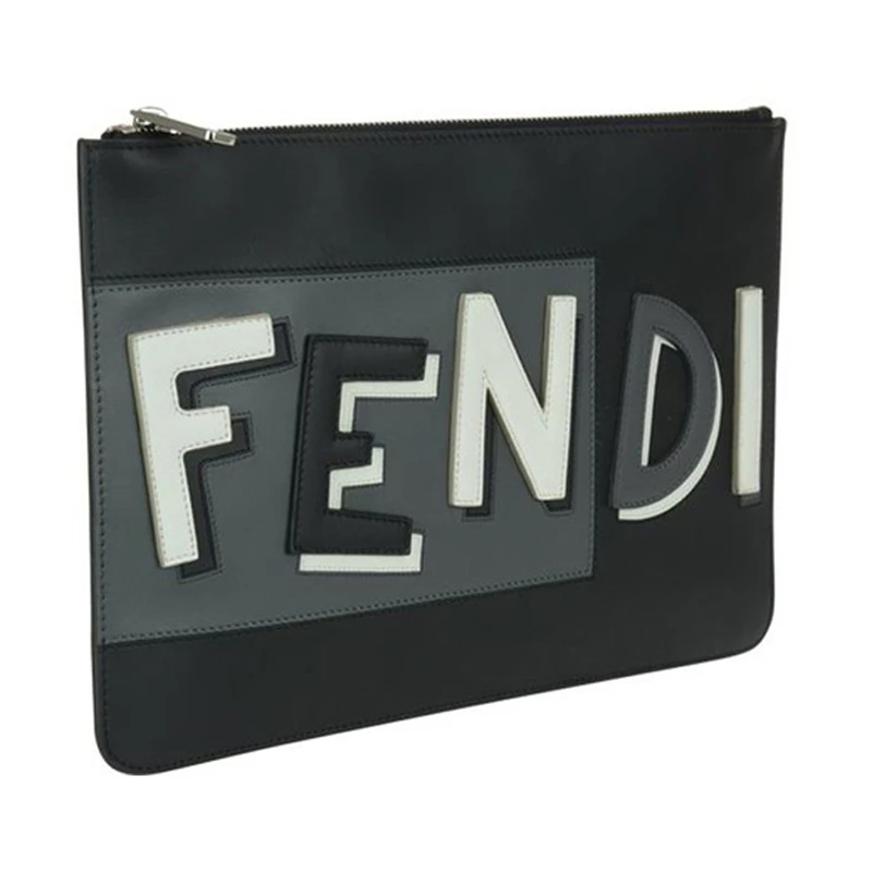 Fendi 芬迪 男士黑灰色白色皮革手拿包 7N0078-A0YU-F0P7D 商品
