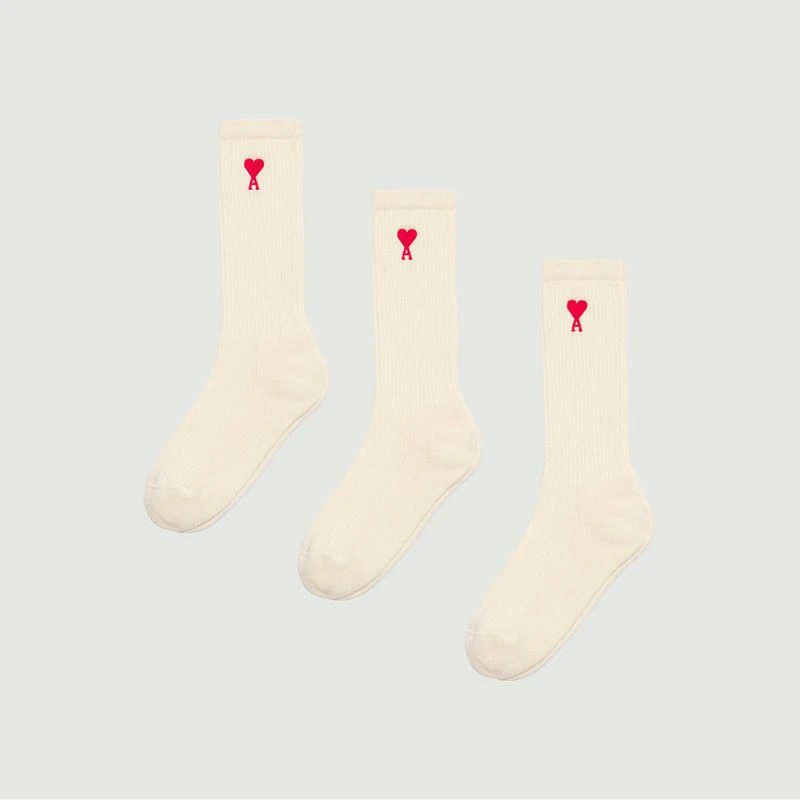 商品AMI|Pack of 3 pairs of socks off white AMI PARIS,价格¥547,第1张图片