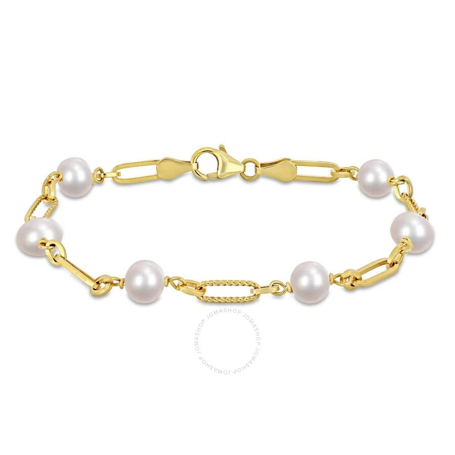 商品Amour|7-7.5mm Cultured Freshwater Pearl Station Link Bracelet In Yellow Plated Sterling Silver,价格¥283,第1张图片