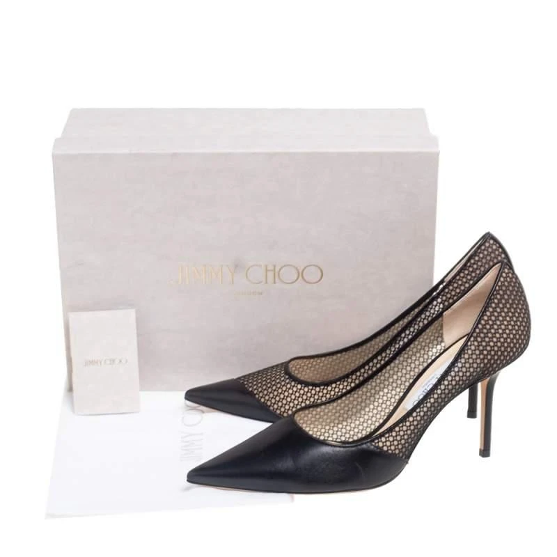 Jimmy Choo Black Mesh and Leather Love Pointed-Toe Pumps Size 41 商品