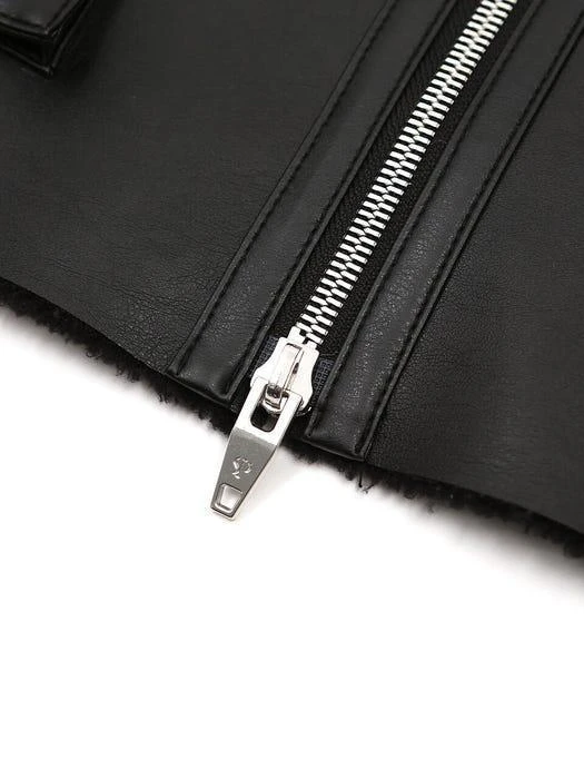 Square Pocket Fake Leather Jacket_Black 商品