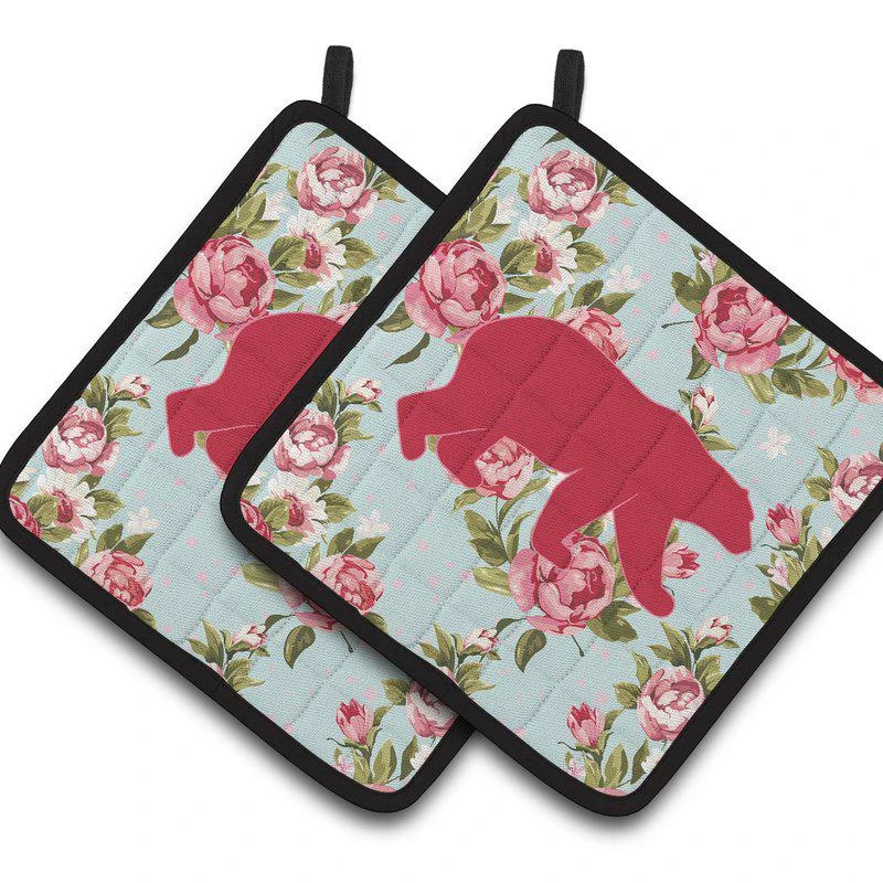 商品Caroline's Treasures|Bear Shabby Chic Blue Roses Pair of Pot Holders,价格¥170,第1张图片