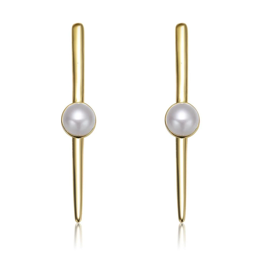 商品Genevive|Sterling Silver Gold Plated Freshwater Pearl and Bar Drop Earrings,价格¥559,第2张图片详细描述