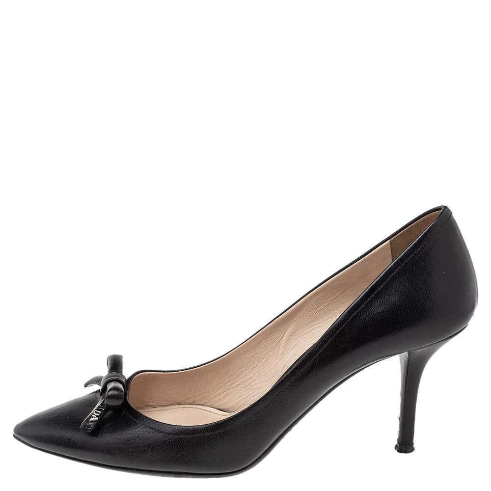 商品[二手商品] Prada|Prada Black Leather Bow Pointed Toe Pumps Size 38,价格¥1182,第2张图片详细描述