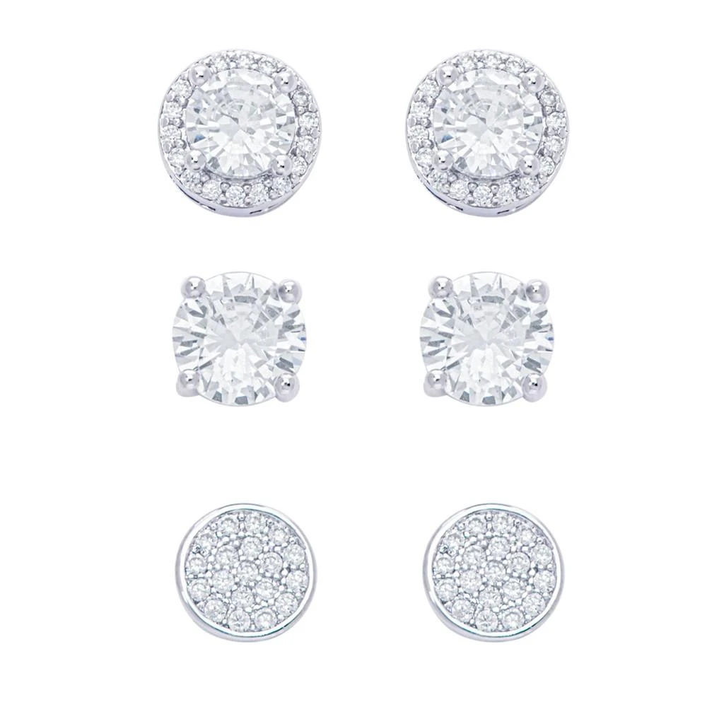 商品Macy's|Women's Fine Silver Plated Round, Halo, Cubic Zirconia Stud Earrings Set, 6 Pieces,价格¥375,第1张图片