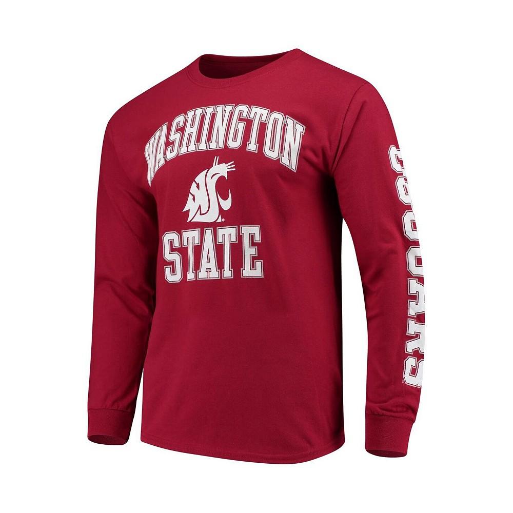 Men's Crimson Washington State Cougars Distressed Arch Over Logo Long Sleeve Hit T-shirt商品第3张图片规格展示
